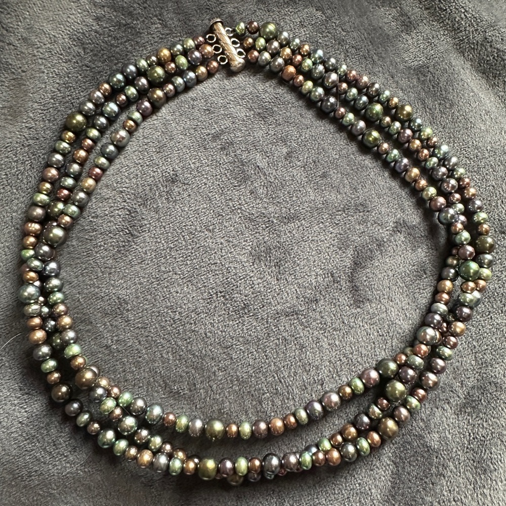 Multi-Color Pearl 3 Strand Necklace